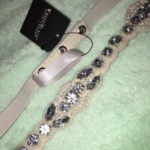 Pearl Rhinestone Gray Elastic Waist Belt